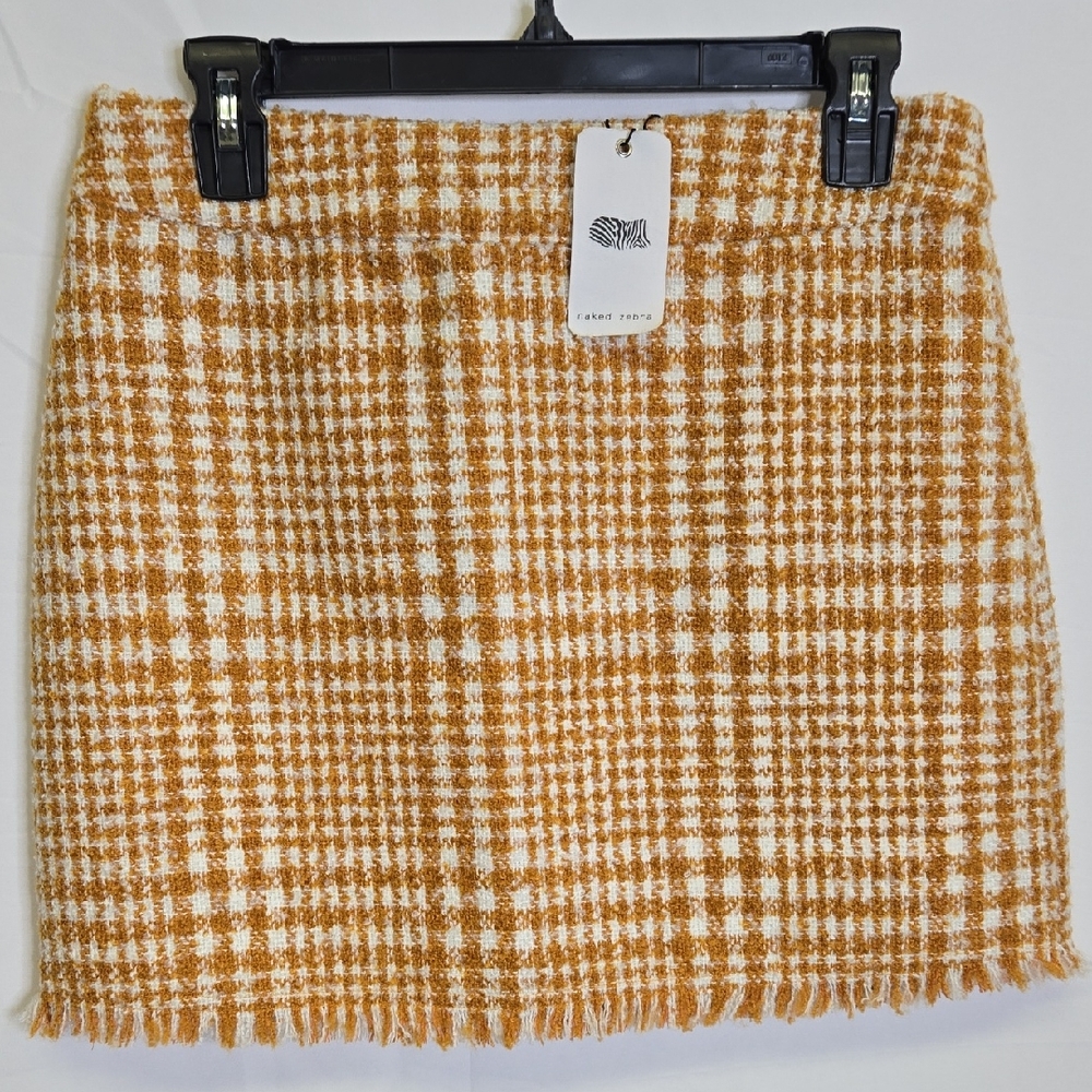 Naked Zebra Tweed Mini‎ Skirt, Yellow/White, Womens Size Small, New